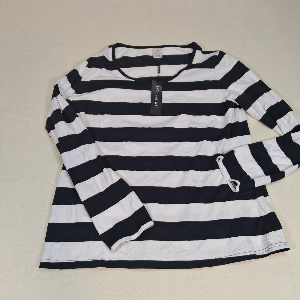 OThread & Co. Striped Shirt Womens XXL Black White Long Sleeve Scoop Neck NWT